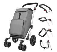 LEUYA ABC Carrello Portaspesa, Carrello Spesa 6 Ruote Scale, con Borsa Termico, 45L Trolley Spesa, Carrello Spesa Pieghevole in Alluminio (Grigio)