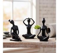 levandeo Set di 3 statuette da yoga, da donna, colore nero, per yoga, per la casa, per lo yoga