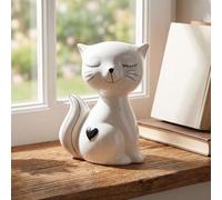 levandeo Statuetta decorativa a forma di gatto, in ceramica, altezza 17 cm, colore nero e bianco, decorazione da tavolo, decorazione per la casa, regalo