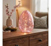levandeo Uovo di Pasqua LED H16cm Vetro Rosa Luce con Timer Lampada Decorativa Lampada da Tavolo Luce d'Atmosfera Decorazione Pasquale Effetto Crackle