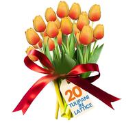 levante group - Tulipani Finti Realistici in Lattice Arancione - 20 pz in Box Regalo - Fiori Artificiali per Casa, Ufficio, Eventi