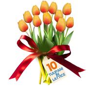 levante group - Tulipani Finti Realistici in Lattice Arancione - Mazzo di Fiori Artificiali Realistici per Decorazioni Casa, Ufficio, Eventi - Tulipani Finti 10pz