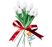 levante group - Tulipani Finti Realistici in Lattice Bianchi - Mazzo di Fiori Artificiali Realistici per Decorazioni Casa, Ufficio, Eventi - Tulipani Finti 10pz