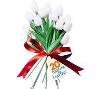 levante group - Tulipani Finti Realistici in Lattice Bianchi - Mazzo di Fiori Artificiali Realistici per Decorazioni Casa, Ufficio, Eventi - Tulipani Finti 20pz