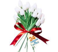 levante group - Tulipani Finti Realistici in Lattice Bianco - Mazzo di Fiori Artificiali Realistici per Decorazioni Casa, Ufficio, Eventi - Tulipani Finti 24 pz