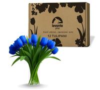 levante group - Tulipani Finti Realistici in Lattice Blu - 12 pz in Box Regalo - Fiori Artificiali per Casa, Ufficio, Eventi