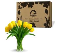 levante group - Tulipani Finti Realistici in Lattice Giallo - 12 pz in Box Regalo - Fiori Artificiali per Casa, Ufficio, Eventi