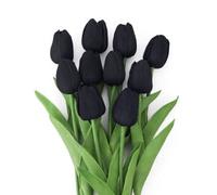 levante group - Tulipani Finti Realistici in Lattice Nero - Mazzo di Fiori Artificiali Realistici per Decorazioni Casa, Ufficio, Eventi - Tulipani Finti 10pz