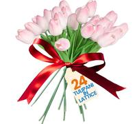 levante group - Tulipani Finti Realistici in Lattice Rosa - Mazzo di Fiori Artificiali Realistici per Decorazioni Casa, Ufficio, Eventi - Tulipani Finti 24 pz