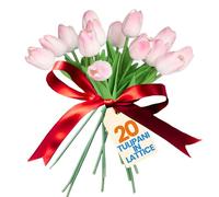 levante group - Tulipani Finti Realistici in Lattice Rosa - Mazzo di Fiori Artificiali Realistici per Decorazioni Casa, Ufficio, Eventi - Tulipani Finti 20pz