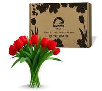 levante group - Tulipani Finti Realistici in Lattice Rosso - Mazzo di Fiori Artificiali Realistici per Decorazioni Casa, Ufficio, Eventi - Tulipani Finti 12 pz