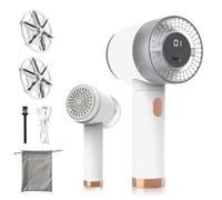 Levapelucchi Elettrico,Display Digitale LED,Rimuove i Pelucchi per 3 Livelli di Potenza Regolabili,Taglia Pelucchi a 6 Lame,per vari Tessuti,Bianco