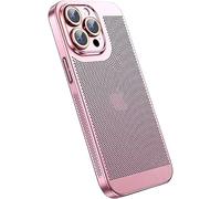LEVDRO Electroplating Heat Dissipation Phone Case, Cooling Grid, Mesh Protective Cover, in Crystal Lens Film Coating Mobile Phone Case for 14 13 12 11ProMax (Rose Gold,12Pro)