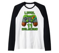 Level 11 Years Unlocked Shirt Videogioco 11 ° Compleanno Tee Maglia con Maniche Raglan