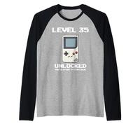 Level 35 Unlocked Press Start Vintage Retro Console Gamer Maglia con Maniche Raglan