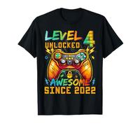 Level 4 Unlocked Since 2022 Son Gamer 4th Birthday Boys Maglietta