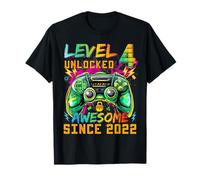 Level 4 Unlocked Since 2022 Son Gamer 4th Birthday Boys Maglietta