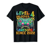 Level 4 Unlocked Since 2022 Son Gamer 4th Birthday Boys Maglietta