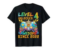 Level 4 Unlocked Since 2022 Son Gamer 4th Birthday Boys Maglietta