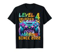 Level 4 Unlocked Since 2022 Son Gamer 4th Birthday Boys Maglietta