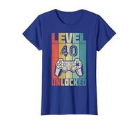 Level 40 Unlocked Videogiocator Regalo per Il 40° Compleanno Maglietta, Donna, Blu Reale, L