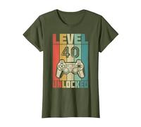 Level 40 Unlocked Videogiocator Regalo per Il 40° Compleanno Maglietta, Donna, Oliva, L