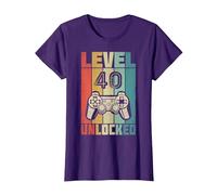 Level 40 Unlocked Videogiocator Regalo per Il 40° Compleanno Maglietta, Donna, Viola, L