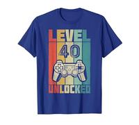 Level 40 Unlocked Videogiocator Regalo per Il 40° Compleanno Maglietta, Uomo, Blu Reale, L