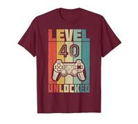 Level 40 Unlocked Videogiocator Regalo per Il 40° Compleanno Maglietta, Uomo, Bordeaux, L
