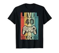 Level 40 Unlocked Videogiocator Regalo per Il 40° Compleanno Maglietta, Uomo, Nero, L