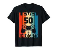 Level 50 Unlocked Video Gamer Shirt 50th Birthday Vintage Maglietta