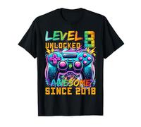 Level 8 Unlocked Since 2018 Son Gamer 8th Birthday Boys Maglietta