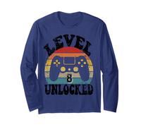 Level Eight Unlocked 8th Birthday Tee Video Game 8 Year Old Maglia a Manica