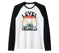 Level Eight Unlocked 8th Birthday Tee Video Game 8 Year Old Maglia con Maniche Raglan