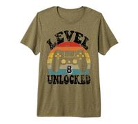 Level Eight Unlocked 8th Birthday Tee Video Game 8 Year Old Maglietta Premium