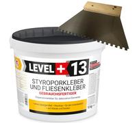 Level Plus 13 adesivi per polistirolo + spatola dentata da 4 mm, colla in sughero, colla a dispersione per elementi decorativi e polistirolo, set RM13 (10, kg)