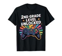 Level Unlocked 2nd Grade Colorful Controller Gamer Kids Boys Maglietta