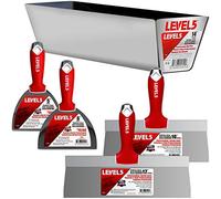 LEVEL5 Drywall Finishing Hand Tool Kit | 5, 6 Inch Joint Knives, 10, 12 Inch Taping Knives, 14 Inch Mud Pan | Stainless Steel Blades, Soft Grip Handles | Sheetrock Gyprock Plasterboard | 5-600