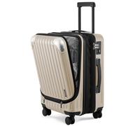LEVEL8 Valigia Bagaglio a Mano 55CM Espandibile Valigia Trolley Rigido Ultra Leggero in ABS+PC Valigie con Chiusura TSA e 4 Ruote Doppie Girevoli, 55x37x25CM, 42L, Champagne