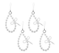 Levemolo 4 pezzi Cinturino da Polso per Telefono con Perline Finte Perla Charm Fiocco Catena Compatta Resistente in Abs Cordino Corto Leggero per Donna e Ragazza Sicurezza Anti-caduta