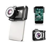 Levenhuk Kelvin TMC20 Microscopio Portatile per Smartphone 120x con Clip Ottica FMS 19 Modalità di Illuminazione LED UV Diaframma a Disco Conchiglia Oculare USB Tipo-C Incluso