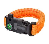 Levenhuk LabZZ FL5: Bracciale da Turismo 5 in 1 con Pietra Focaia, Acciarino, Corda, Bussola e Fischietto, Arancio