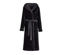 LEVERIE Lunga vestaglia invernale donna in pile con cinturino e tasche, Mod. 1 nero/grigio scuro, L