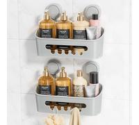 LEVERLOC Mensola da bagno con ventosa, 2 pezzi, organizer rimovibile e potente, ripiani rimovibili per doccia interna, shampoo, accessori da cucina a parete, 2 Rettangoli grigi