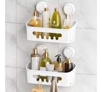 LEVERLOC Mensola da Doccia con Ventosa per Bagno Doccia Caddy Carrello di stoccaggio Senza Foratura Portaoggetti Organizer per per Accessori da Bagno o Cucina 2 Pezzi,2 Pneu-Blanc