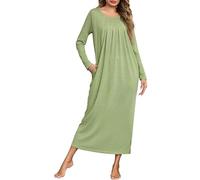 Leversic Camicia da Notte Donna Manica Lunga Invernale Camice da Notte Cotone Vestito con Tasche Elegante Verde 3XL