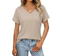 Leversic Maglietta Donna Top Estivo a Maniche Corte con Scollo a V Morbida e Confortevole Tinta Unita 208-Beige S
