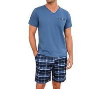 Leversic Pigiama Uomo Estivo Pigiami Corto Scollo a V Abbigliamento da Casa in Due Pezzi Comodo Morbido 287-Grigio Blu 4XL