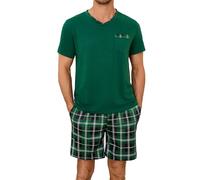 Leversic Pigiama Uomo Estivo Pigiami Corto Scollo a V Abbigliamento da Casa in Due Pezzi Comodo Morbido 308-Verde Scuro 3XL