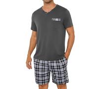 Leversic Pigiama Uomo Estivo Pigiami Corto Scollo a V Abbigliamento da Casa in Due Pezzi Comodo Morbido 308-Grigio 4XL